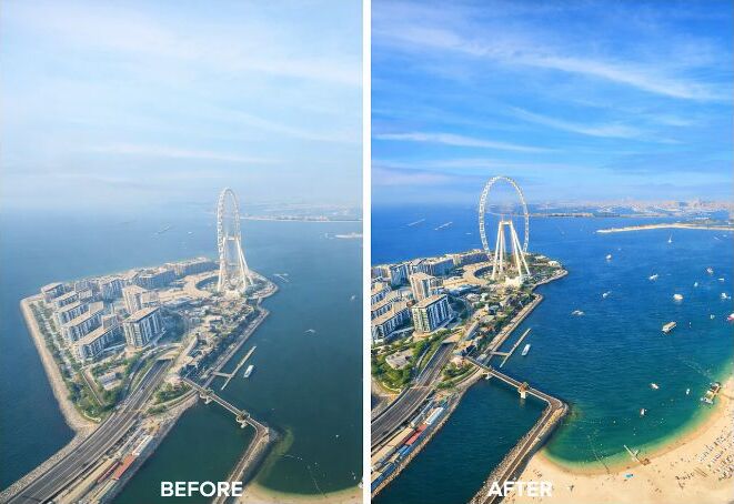 Confronto prima e dopo di un immobile sul lungomare di Dubai